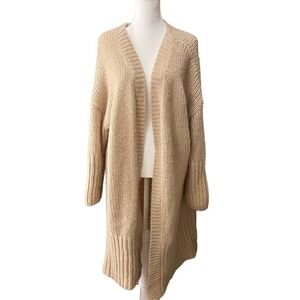 The shanty corporation mohair wool blend duster knit beige pink cardigan size XL